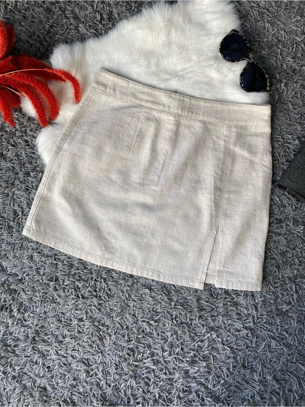 Lioness Oatmeal Beige Linen Blend Mini Skirt